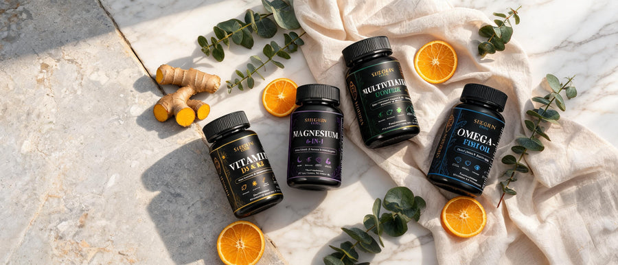 SHEGRIN supplements arranged for an everyday wellness ritual