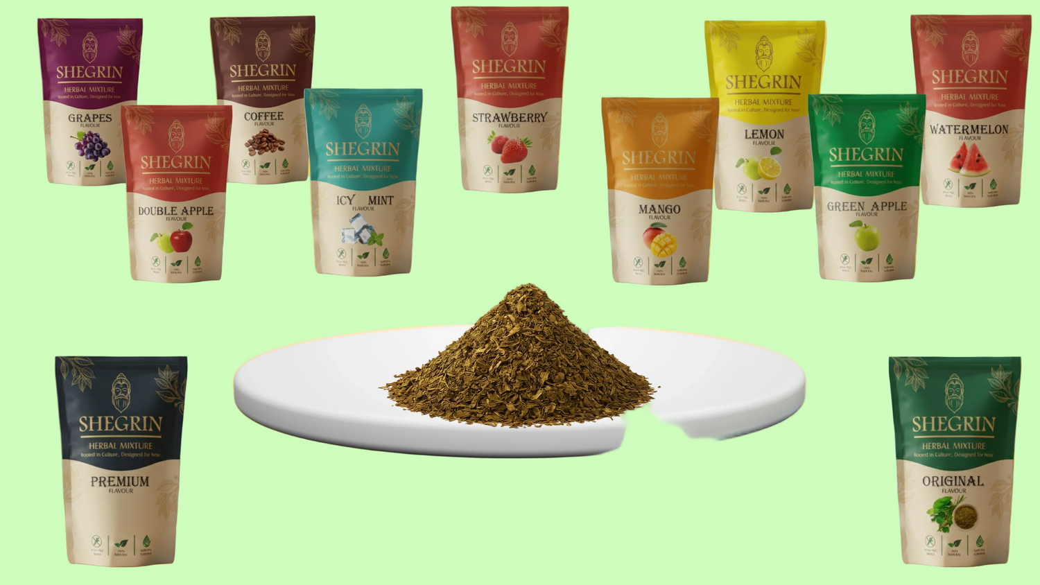 Shegrin Herbal blends all flavours bundle and save more
Strawberry flavour
Coffee flavour
Double apple flavour
icy mint flavour
mango flavour
lemon flavour
watermelon flavour
original flavour
premium flavour
Grapes flavour